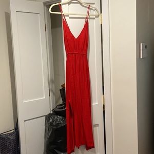 Reformation red cross back dress with side slit